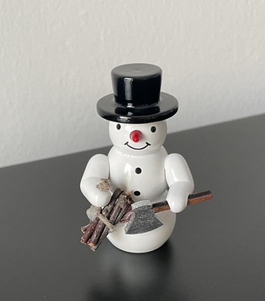 Weihnachtsfigur Schneemann Holzsammler - Erzgebirge Handarbeit 5,5cm