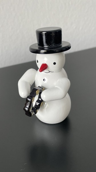 Schneemann Musiker mit Schellenring  Dekofigur aus Holz 5,5cm