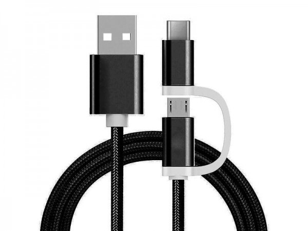 2 in 1 Daten / Ladekabel USB Micro & Type-C) Nylon f. Olympus OM-D E-M1X